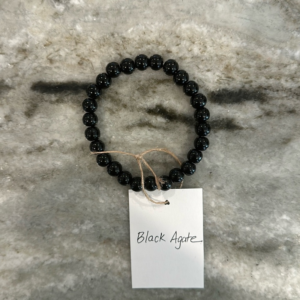 Reiki Infused Black Agate Natural Stone Bracelet - Picture 2 of 3